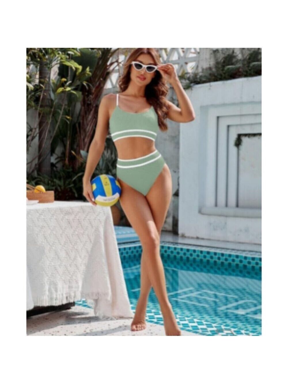 **BMJL** Women's High Waisted Bikini Ribbed Two Piece Swimsuit Small